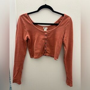 Billabong Burnt Orange Long Sleeve Button Shirt Ribbed